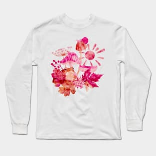 Pink Fall Toad and Mushrooms Watercolor Illustration Long Sleeve T-Shirt